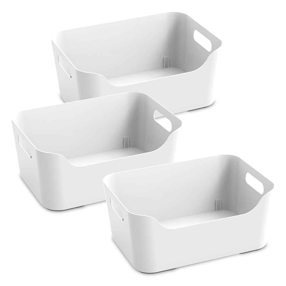 Kolorr Jolly Plastic Medium Basket With Handle For Storage Box| Pack Of 3 - Nir White