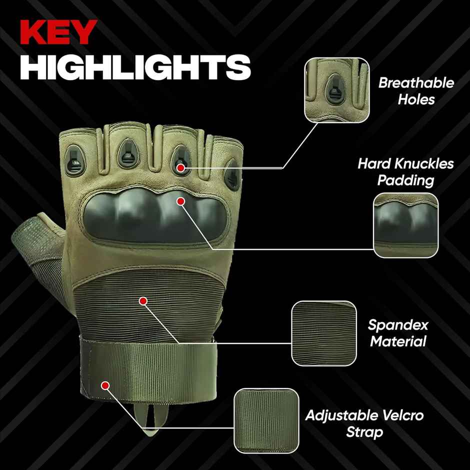 AutoGuys HF|2 Half|Finger Bike Riding Gloves Knuckle Armour Hand Gloves Washable | Size | XL, Green