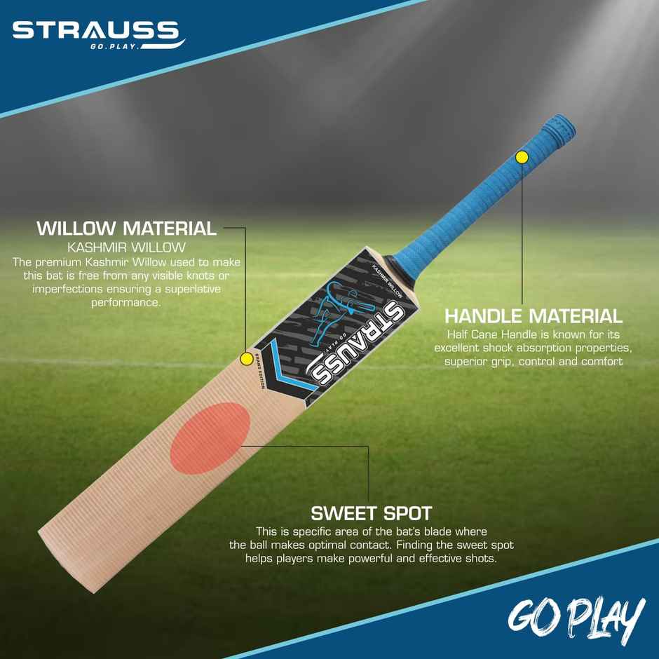 Strauss Grand Edition Kashmir Willow Scoop Bat, Size-SH, (Blue)