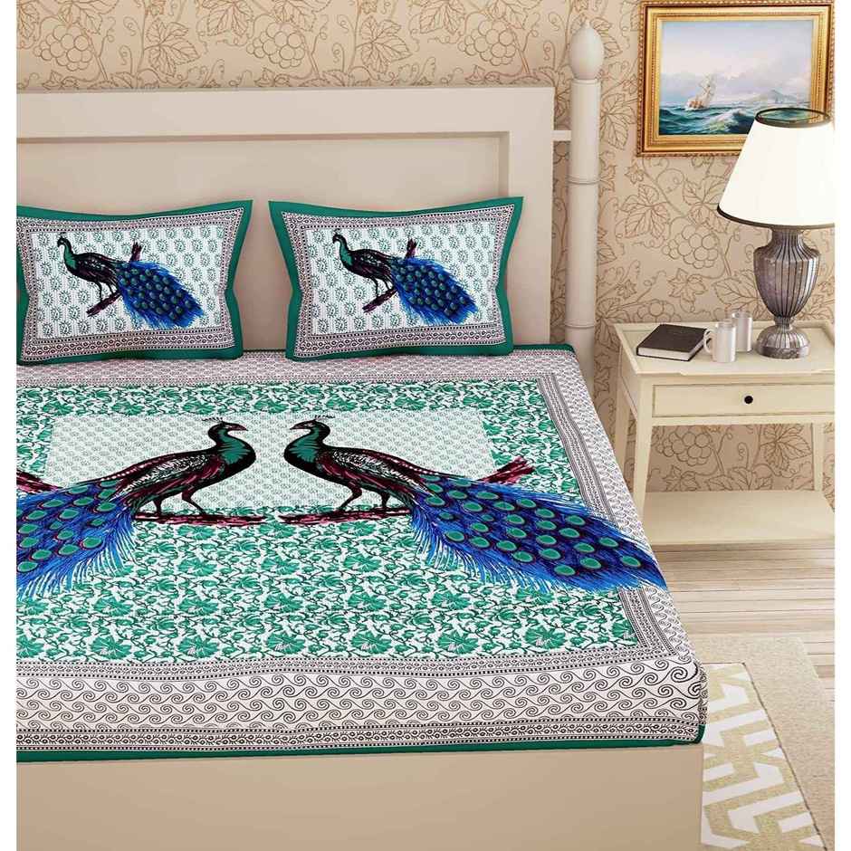 Metro Living 104 Tc Cotton Double Animal Flat Bedsheet | Pack Of 1, Green)