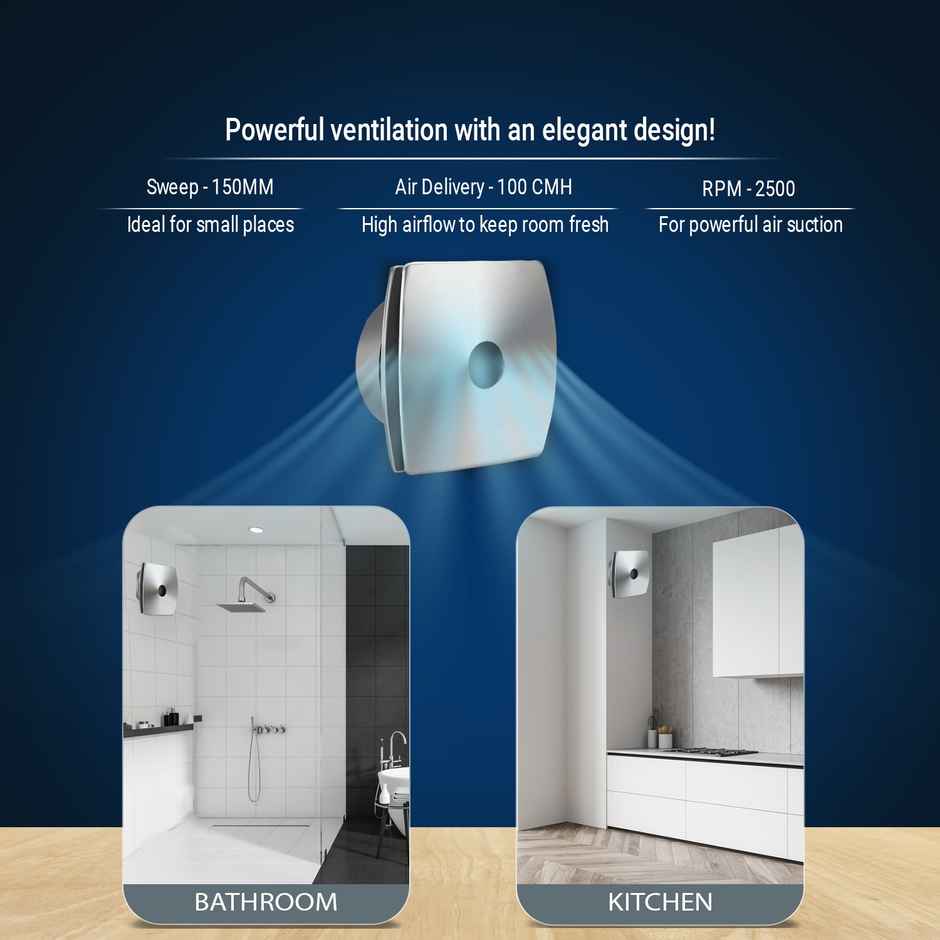 RR Signature Vento Air Exhaust Fan,150mm, Bird Guard, Anti-Rust Blades, Robust Body, Metal Finish