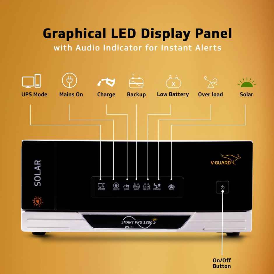 V-Guard Smart Pro 1200 S Pure Sine Wave 1000Va Iot Solar Inverter For Home, Office & Shops