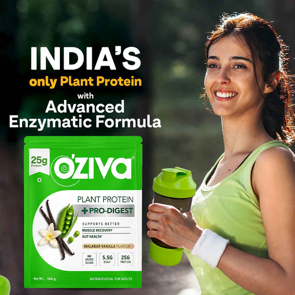 Oziva Bioactive Plant Protein Powder , 25g Protein | 5.5g Bcaa | Sugar Free - Malabar Vanilla