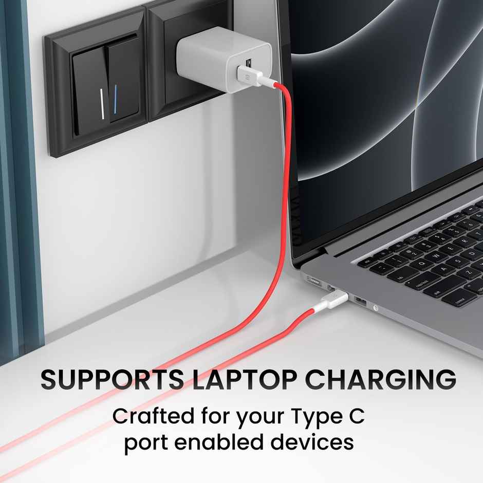 Portronics Konnect Link C Square 100W Type C to C Fast Charging PD Cable | 480Mbps Data - Red