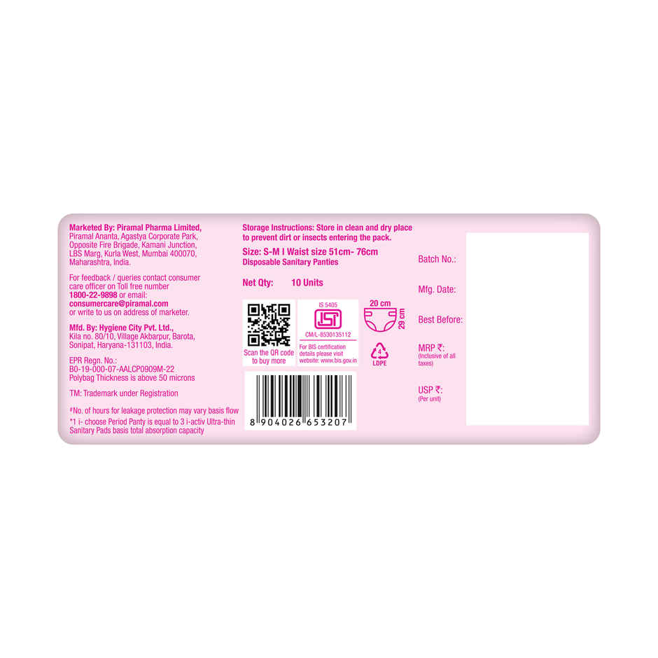 i-activ Period Panty, Disposable| S-M | For First Periods Of Young Teens