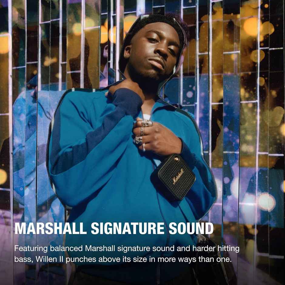 Marshall Willen II Portable Bluetooth Speaker - 17+ Hours Playtime, Dust & Waterproof - Black & Brass