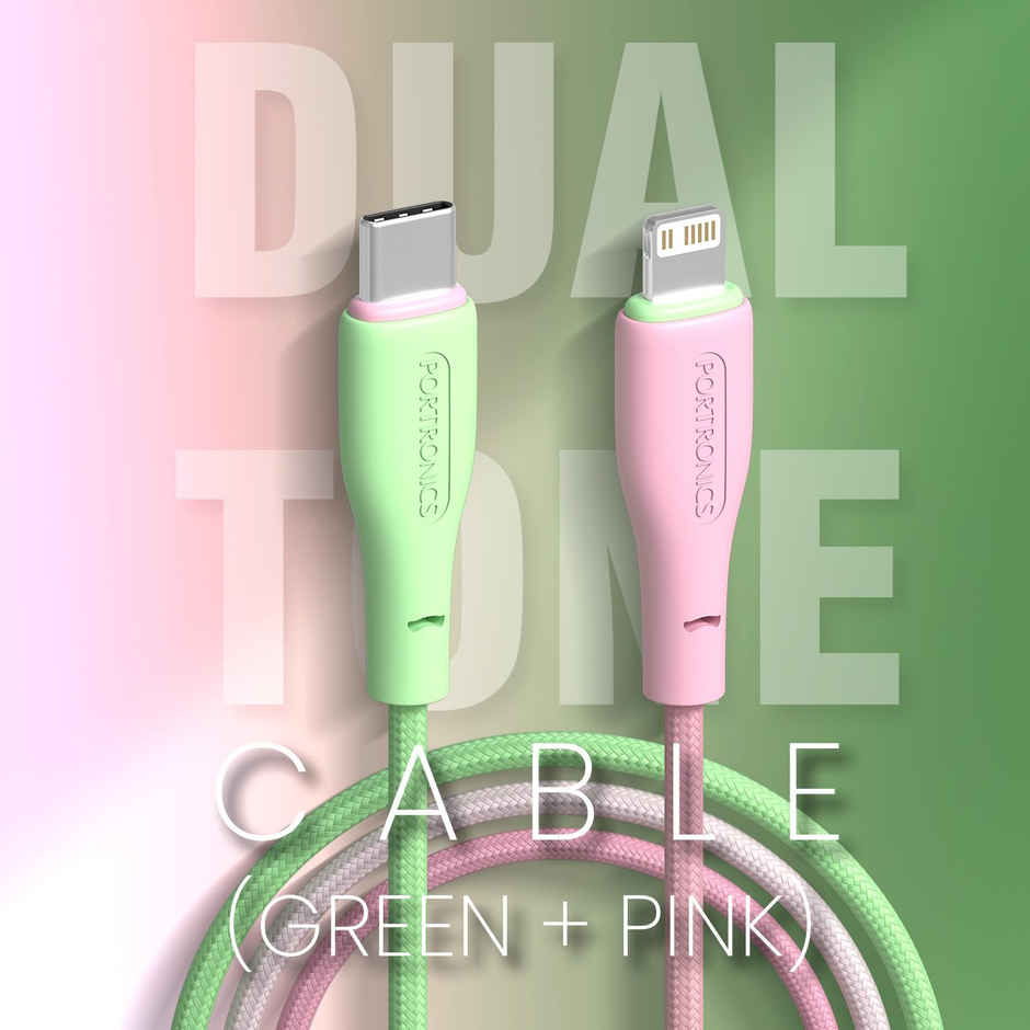 Portronics HUE X 20W Type C to 8 Pin Dual Tone 1Mtr Cable Green+Pink