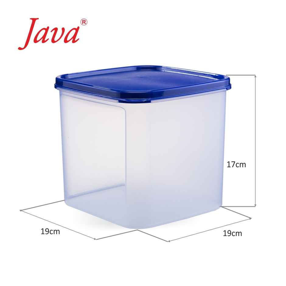 Java Airtight Plastic Square Container With Blue Lid (4L, Transparent)