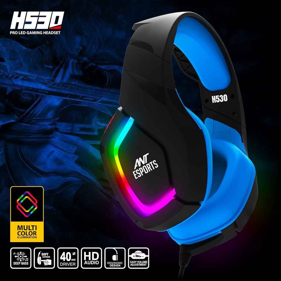 Ant Esports H530 Multi-Platform Pro Rgb Gaming Wired Headset, for PC / PS4 / PS5 / Xbox One / Switch with mic, Black Blue