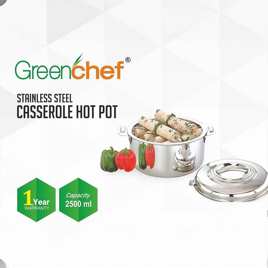 Greenchef Stainless Steel Casserole 2500 ml, Double Wall Insulated Hot Case