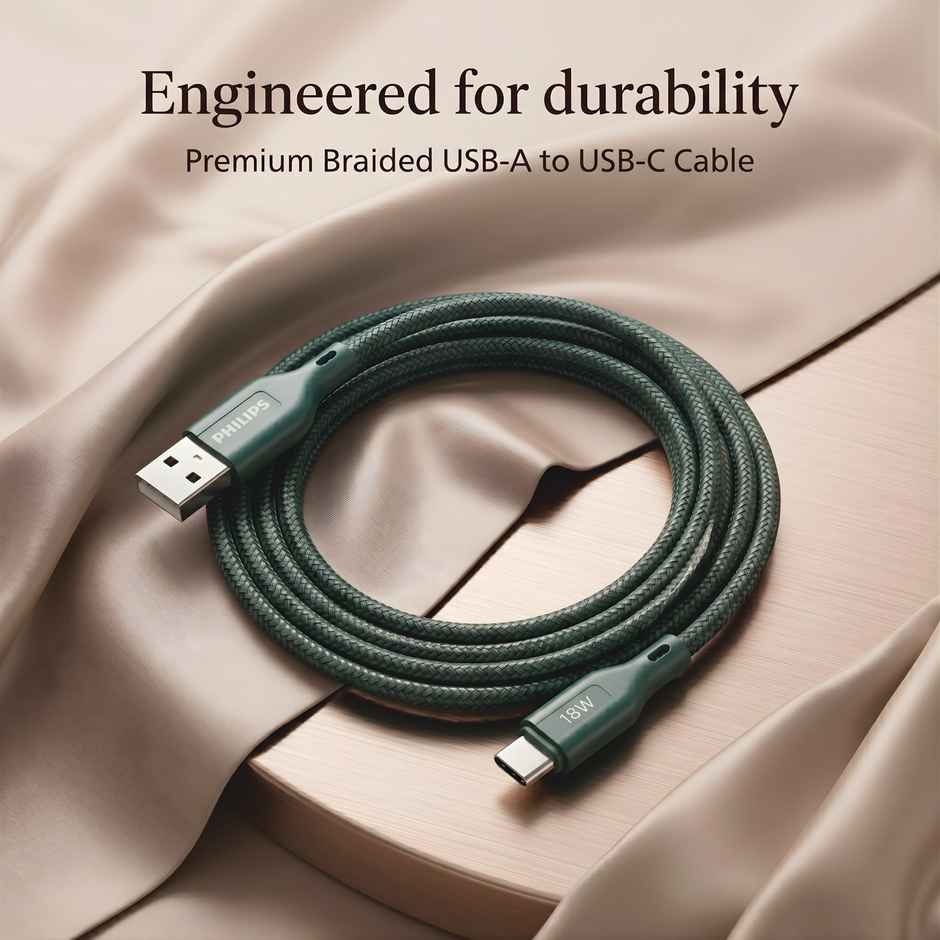 Philips 18W USB A to Type C Fast Charging Cable | DLC4130AT94 | Crystal Teal | 1 m
