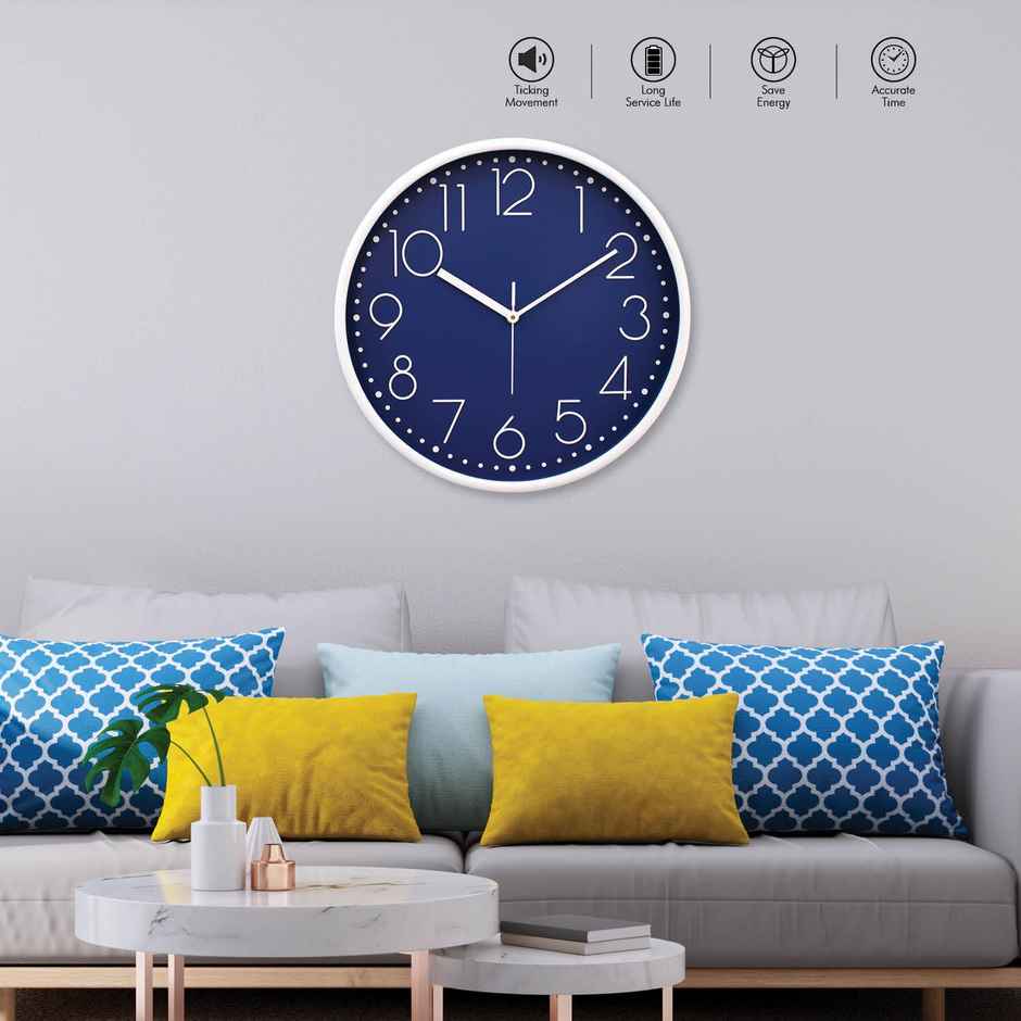 Bosco Decorative Silent Blue Dial with White Frame 30 CM Round Wall Clock BWC 1805