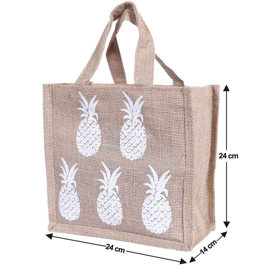 Kuber Industries Jute Fabric Pineapple Print Lunch Bag for Office |School |Gift (Brown)