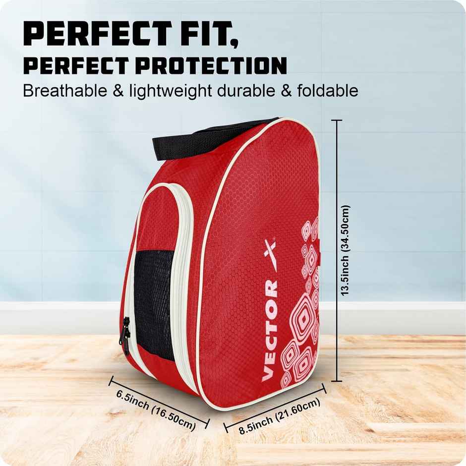 Vector X Shoe Kit Bag For Men & Women | Heavy-Duty Material | Strong Zipper | Red-White