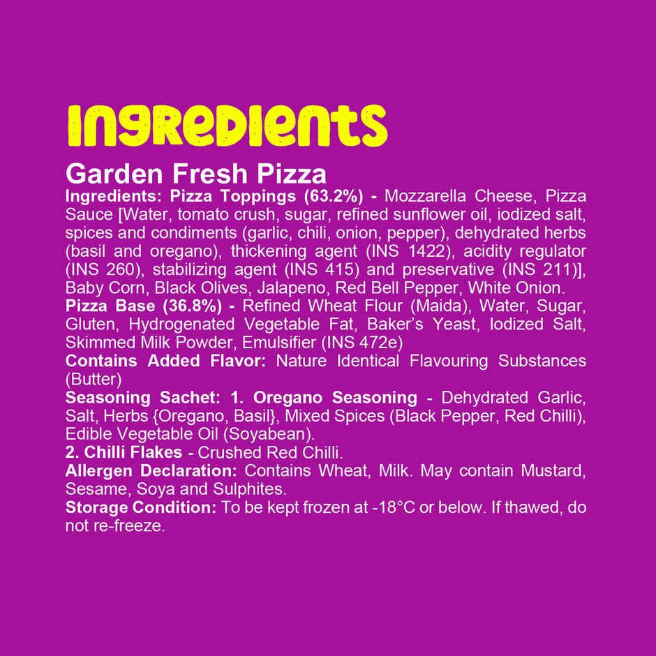 HyFun Garden Fresh Pizza | Thin Crust Base, Cheesy Snack | Frozen