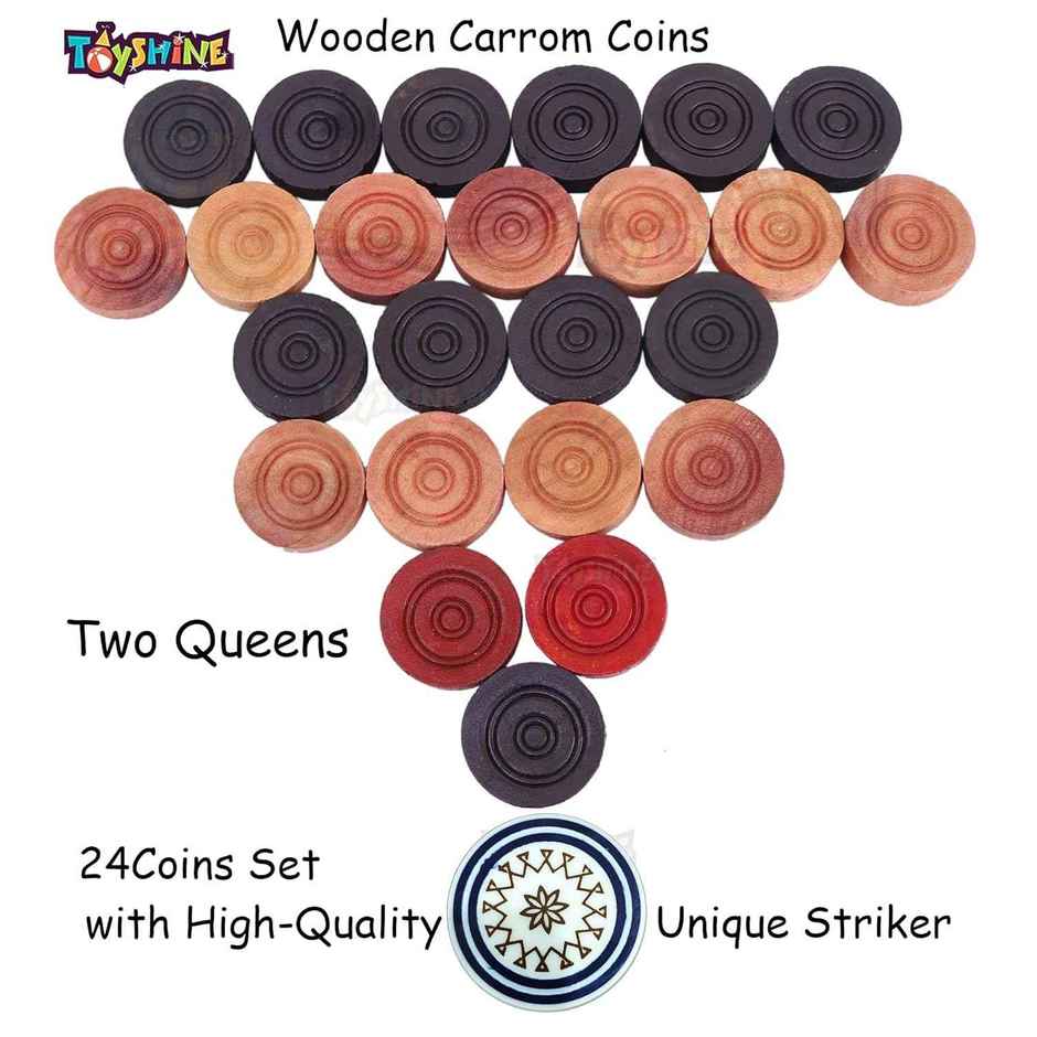 Toyshine Carrom Playing Coins And Powder For Kids And Adult 24 Wooden Coins 1 Striker 1 Urea Powder