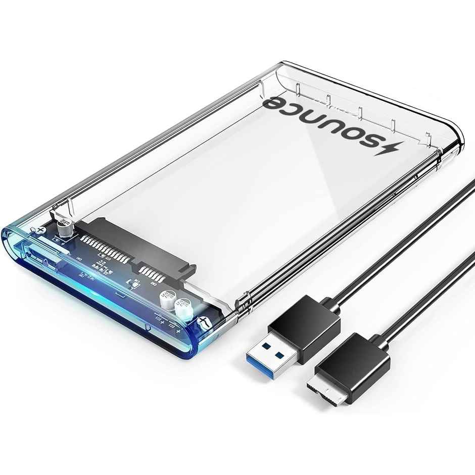 Sounce 2.5 Inch Sata Ssd Enclosure Transparent Case, Usb 3.0 To Sata Tool-Free External Hard Disk