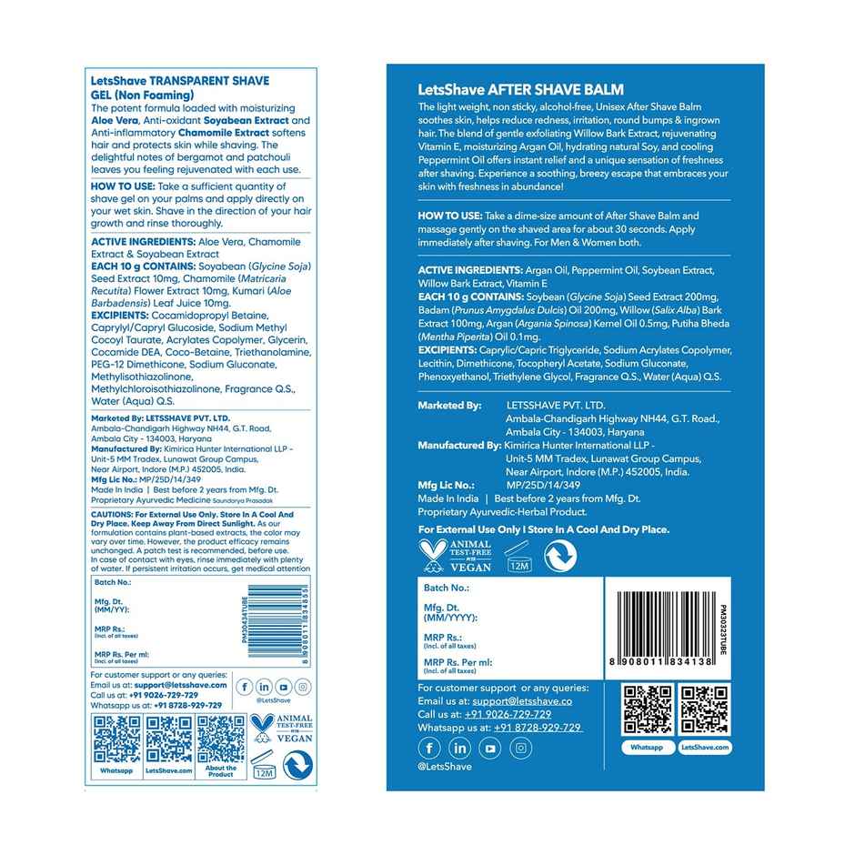 Letsshave Travel Shave Combo for Men | After Shave Balm 30 ml + Transparent Shaving Gel 2x15 ml