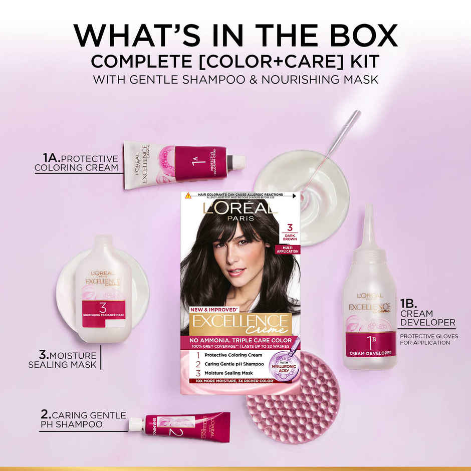 L'Oreal Paris Excellence Creme Hair Color, 3 Dark Brown