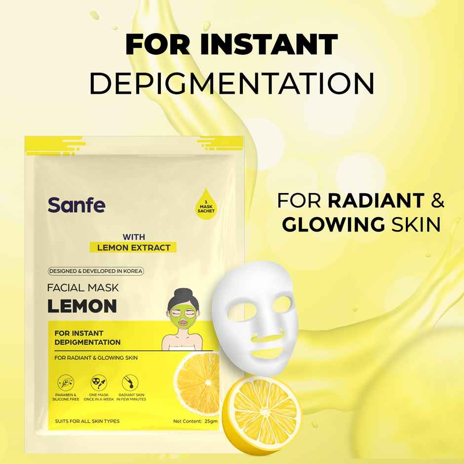 Sanfe Instant Depigmentation Lemon Facial Mask 100% Fruit Extracts, Korean Mask