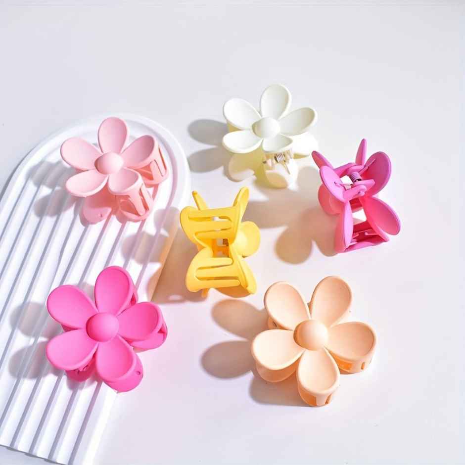 Chronex 6 Pcs Matte Flower Claw Hair Clips For Women | Assorted