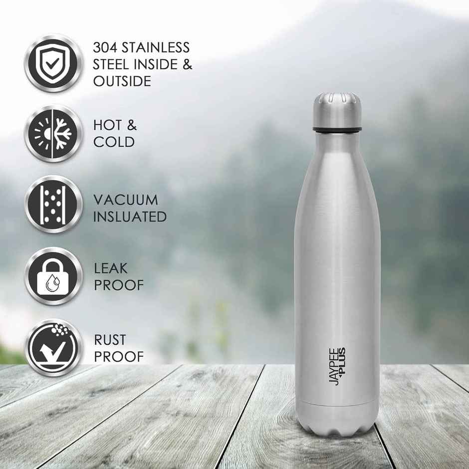 Jaypee Plus Alpha ISI Certified Stainless Steel Insulated Hot & Cold Water Bottle | Silver | 750 ml
