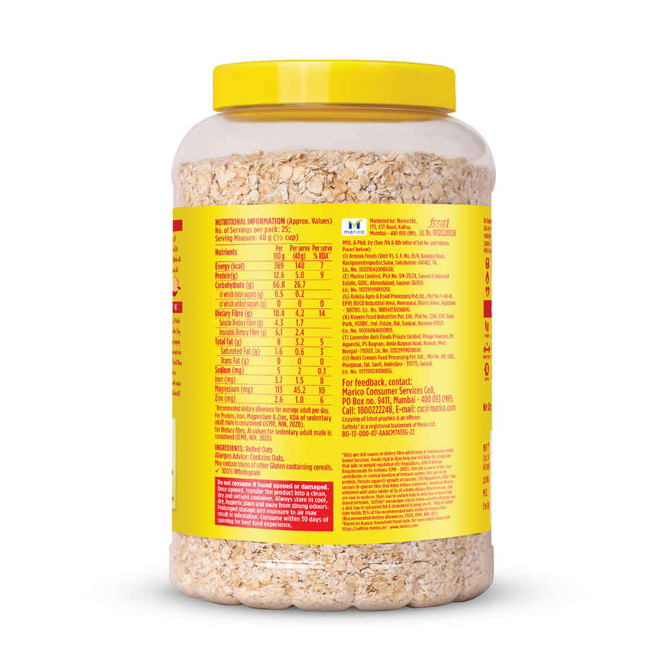 Saffola Rolled Oats | Soft & Creamy Oats | Power of Protein | Iron & Fibre | Nutritious Grain Jar