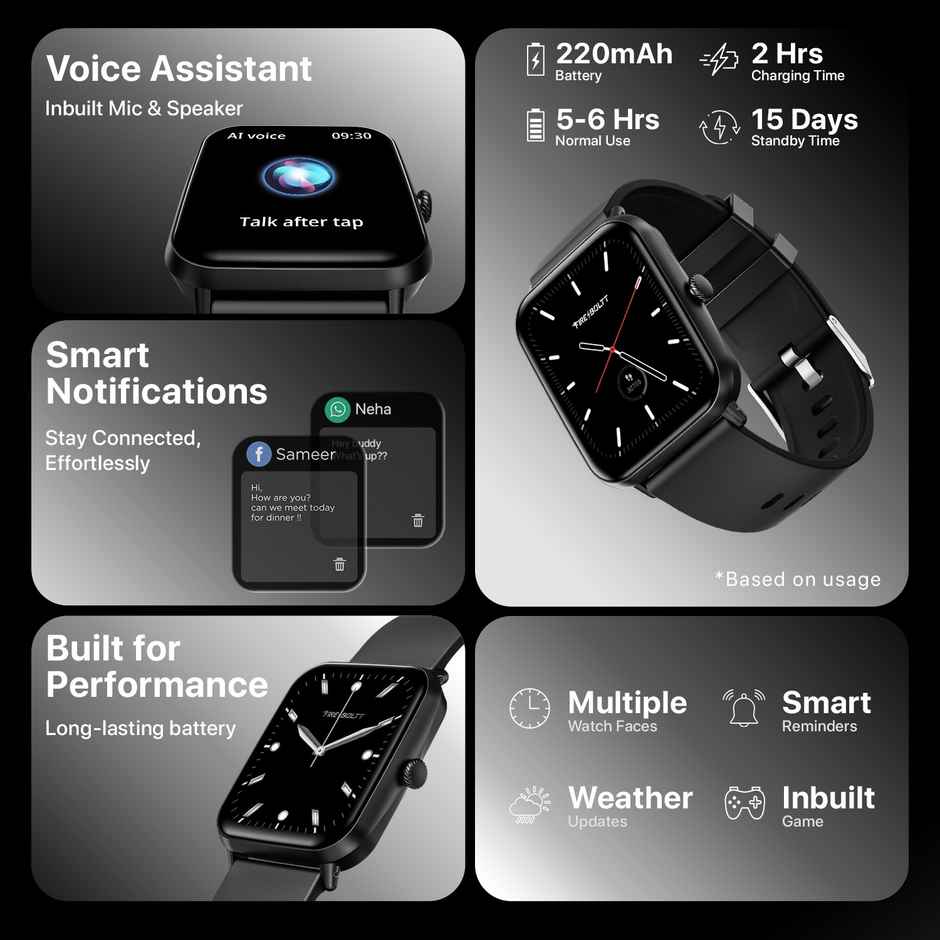 Fire-Boltt Ninja Call Pro Plus Smart Watch 1.83" HD Display, Bluetooth Calling, AI Voice Assistant, 100 Sports Modes, IP67 Waterproof, SpO2 Monitor - Black