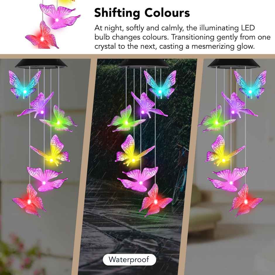 Ekhasa Solar Butterfly Wind Chimes | Solar Powered Windchime For Balcony, Outdoor & Garden