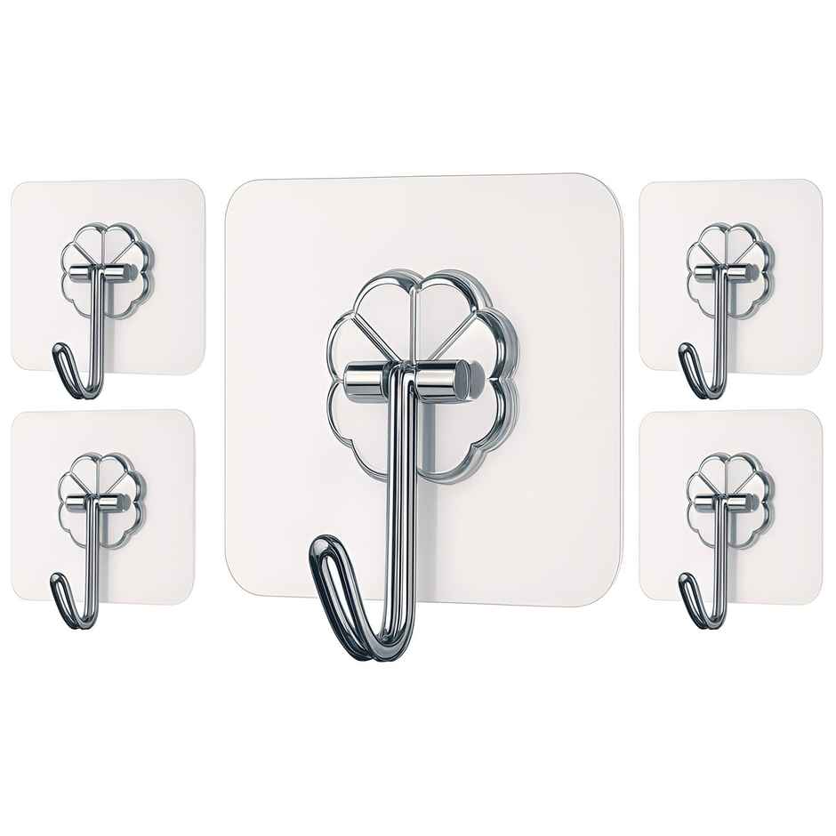 Perpetual Self Adhesive Wall Hooks | Heavy Duty | Transparent | Multipurpose | Set of 5