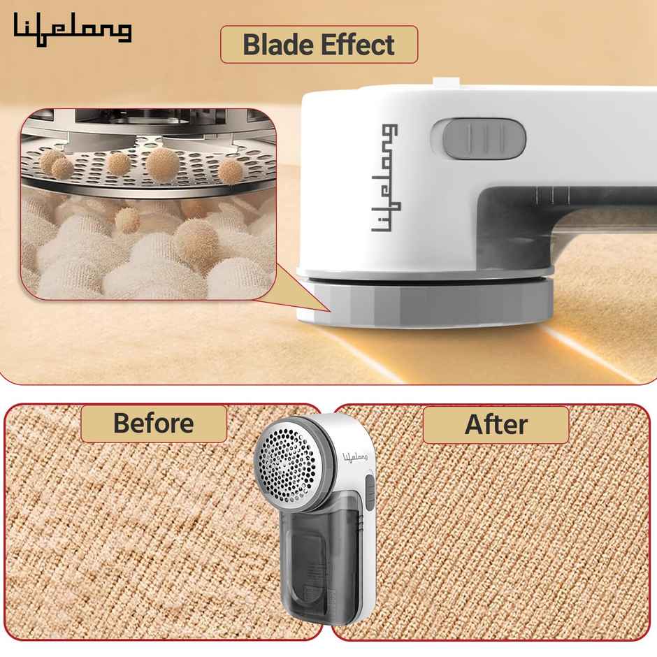 Lifelong LLELR18 (12W)  2-in-1 Lint Remover for Clothes with Brush, Fabric Shaver for Woollen Sweaters, Cotton Clothes, Sofa - Dust & Pet Hair Remover from Clothes - 2 Metre USB - Use with 5V-1A Adapter - Grey