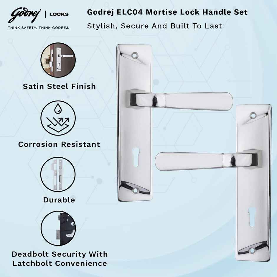 Godrej ELC 04 6-Lever Zinc Alloy Door Handle with Lock Body - Silver