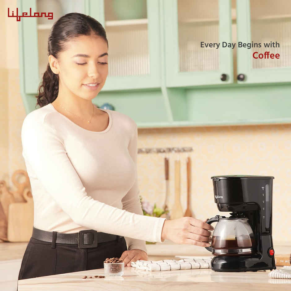 Lifelong Drip Coffee Maker For 5 Cups,750Ml Borosilicate Carafe Glass Jar Of 600W