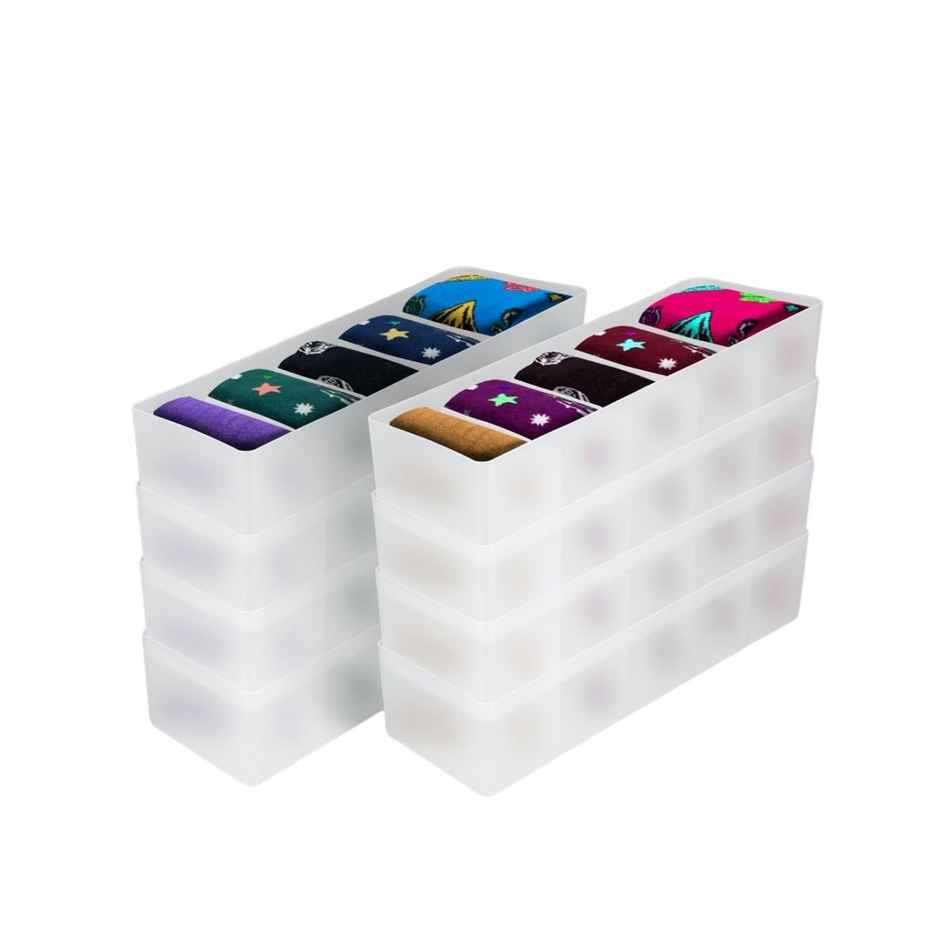 Bathla Set of 8 Drawer Organiser - Multi-purpose, Stackable, 5 Grids - DORI | Frost