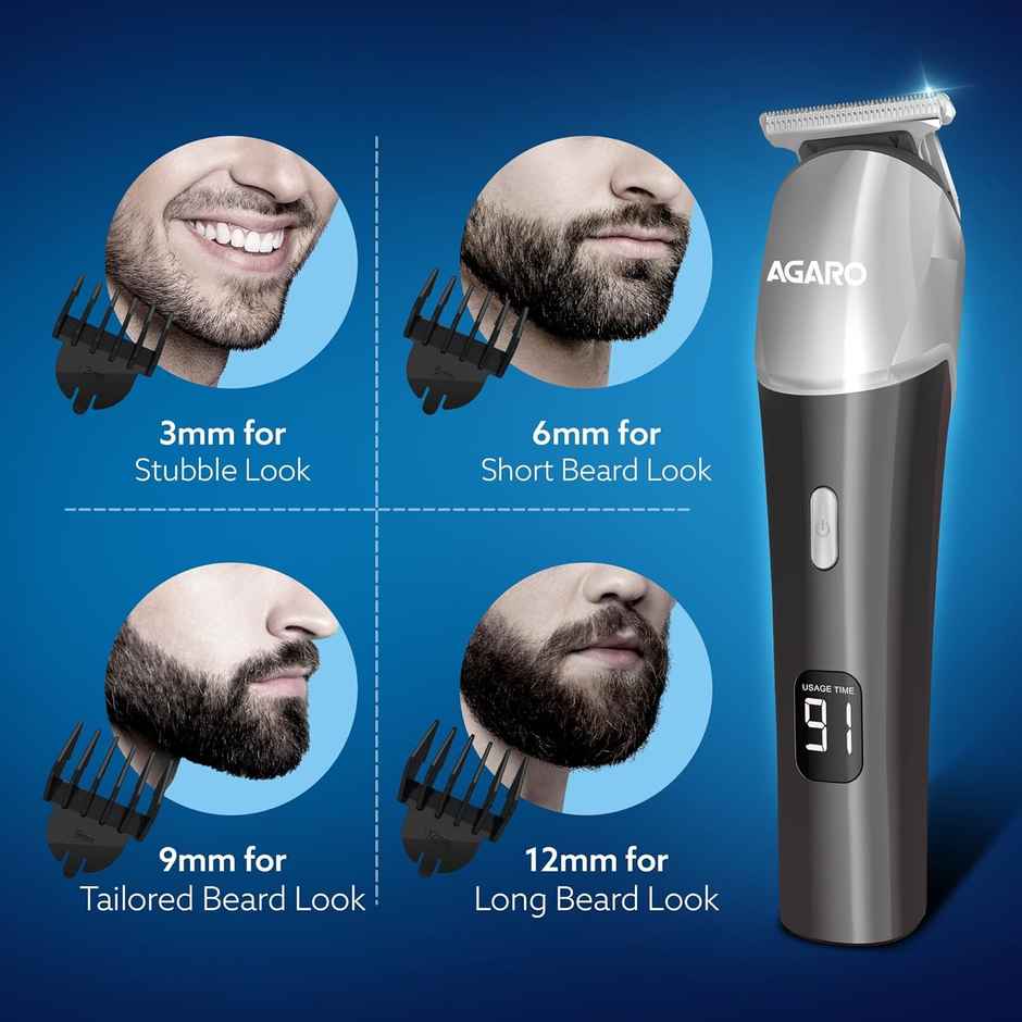 Agaro Royal Men's Beard Trimmer, Cordless, 4 Length Setting, Fast Charging, 120 Minutes Usage