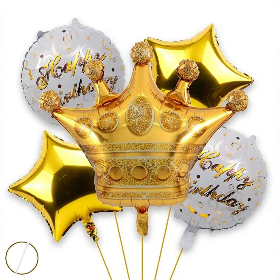 Party Propz Birthday Decoration Elegant Golden Foil Balloons with Straw