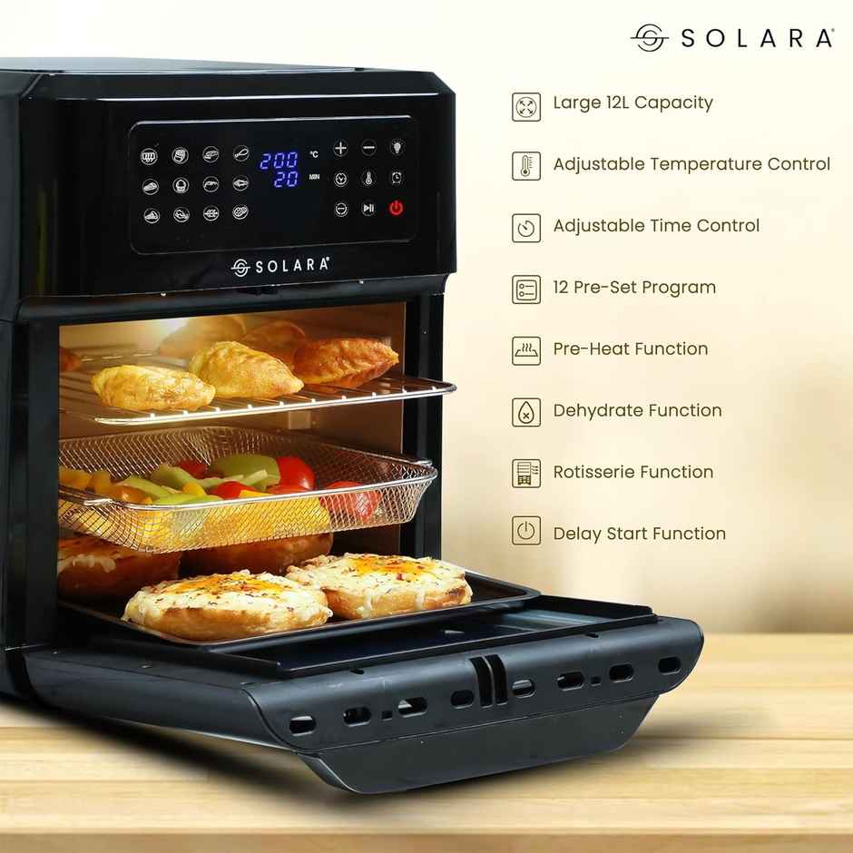 SOLARA 12L Air Fryer Oven for Home Kitchen - 12 presets | 1800W | Black
