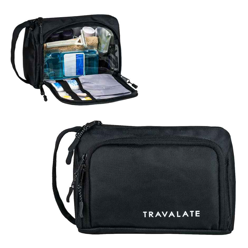 TRAVALATE Lightweight Toiletry Organizer Dopp Kit | Unisex Multipurpose, Makeup Kit Bag | Black