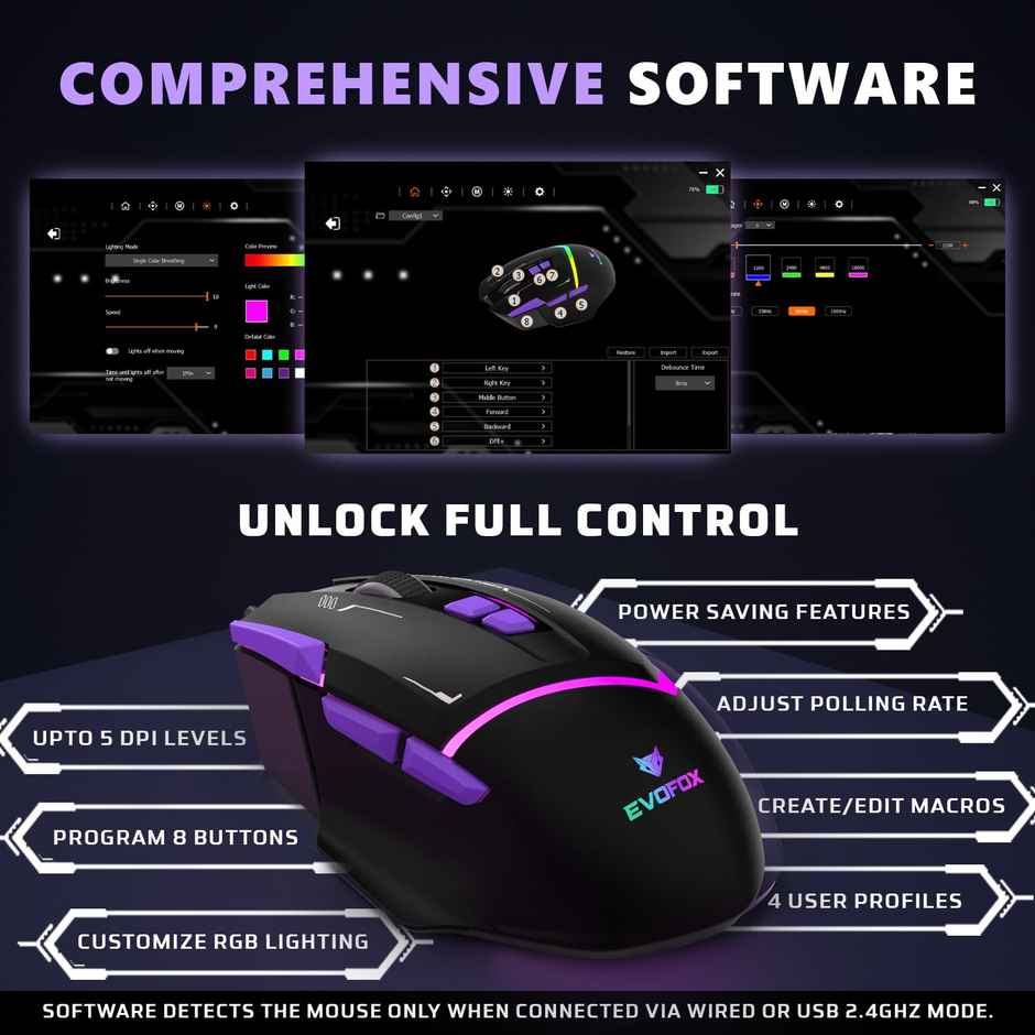Evofox Banshee Tri-Mode Wireless Gaming Mouse | Pixart Sensor | 10000 DPI | 1000Hz Polling | 8 Buttons