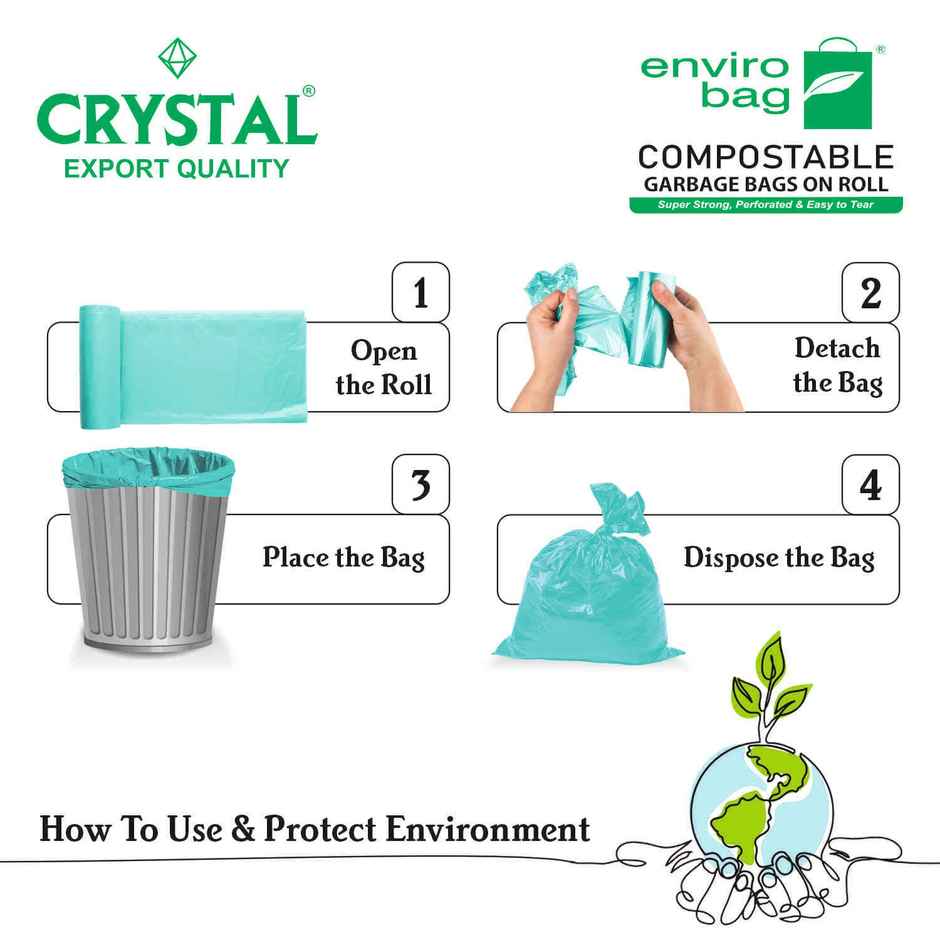 Crystal Small Garbage Bag 17x19, Compostable, Green Colour