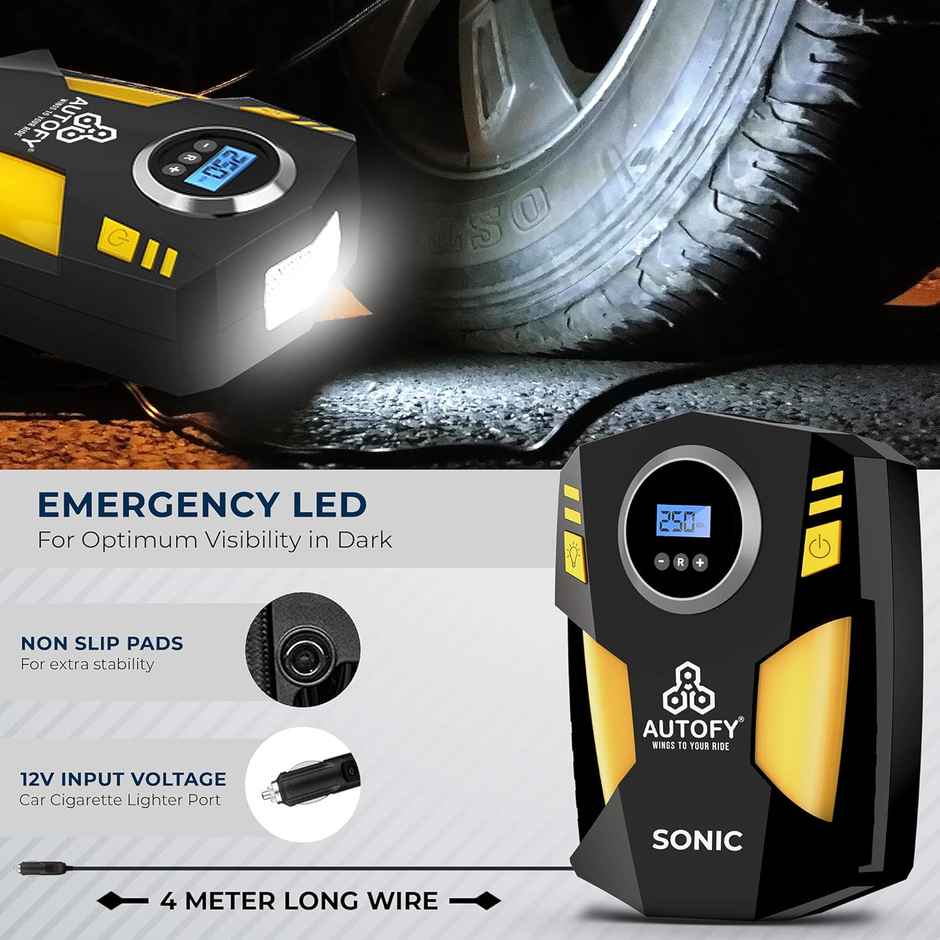 Autofy Sonic With Auto Cut Car Tyre Inflator 150Psi With Emergency Led | 120W-12V