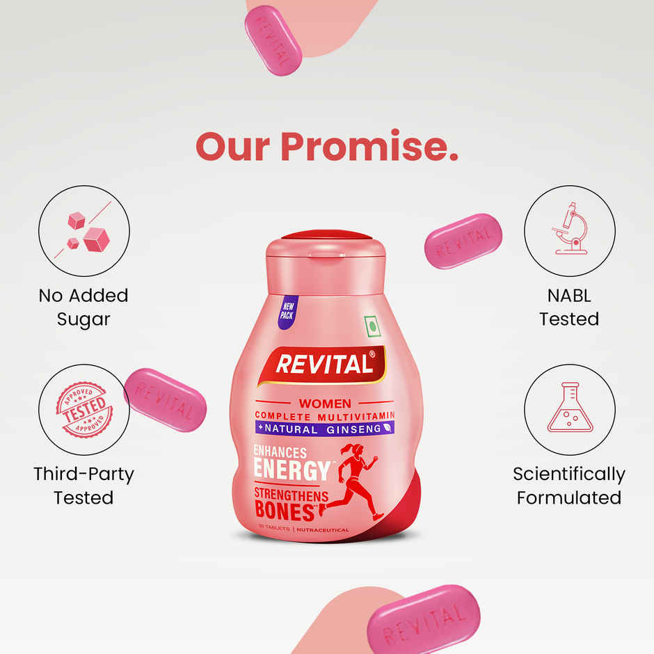 Revital H for Woman with Multivitamins,Calcium& Natural Ginseng for Daily Immunity(30 Tablets)