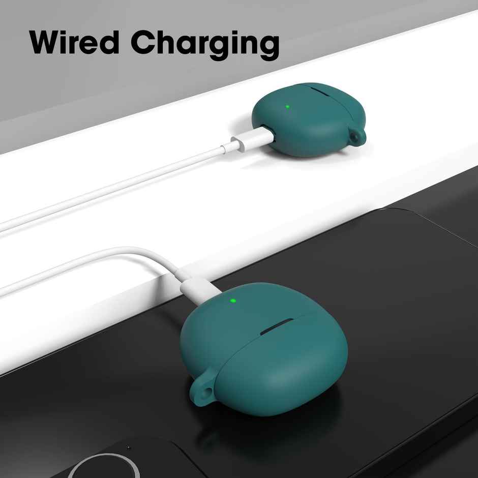 Sounce Portable Silicone Case Cover Scratch Resistant,Carabiner Clip Compatible with Keychain for Boat Airdopes Atom 81 | Green