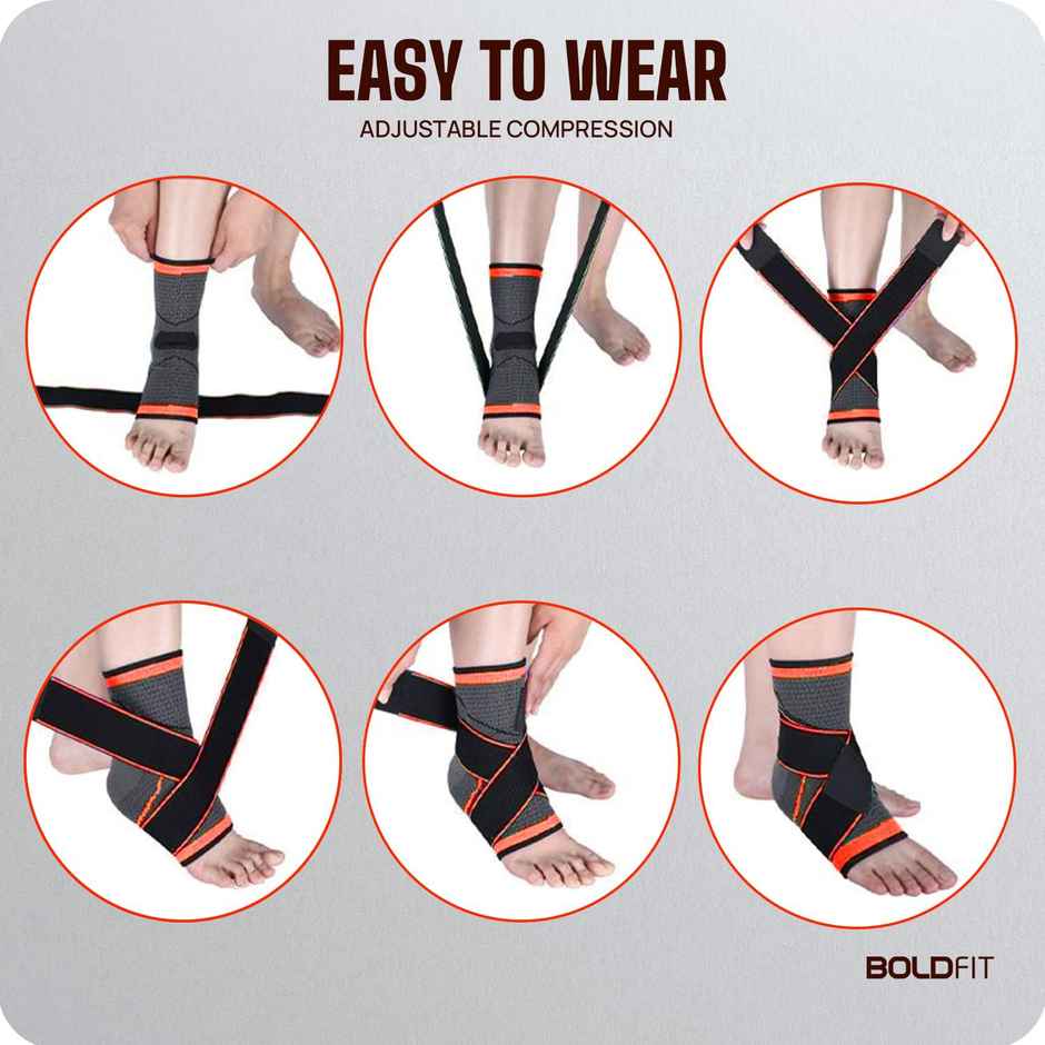 Boldfit Ankle Support For Pain Relief Ankle Brace For Women & Men Orange-Black Fs