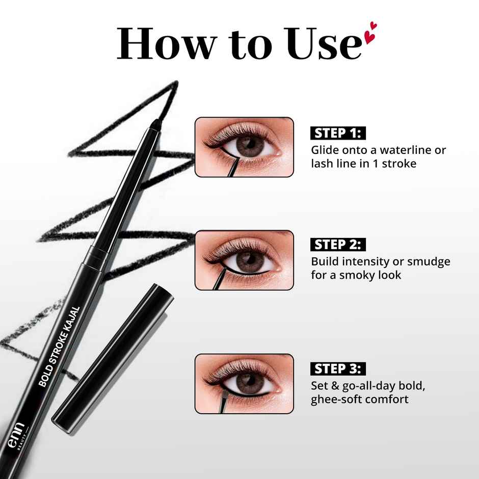 ENN Beauty Bold Stroke Kajal | 24 Hr Smudge-Proof | Long-Lasting Black Eye | Retractable Kajal