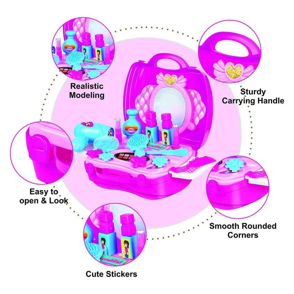 Kingdom Of Play Fashion Pretend Play Makeup Suitcase Beauty Kit And Cosmetic Toy Set For Kids