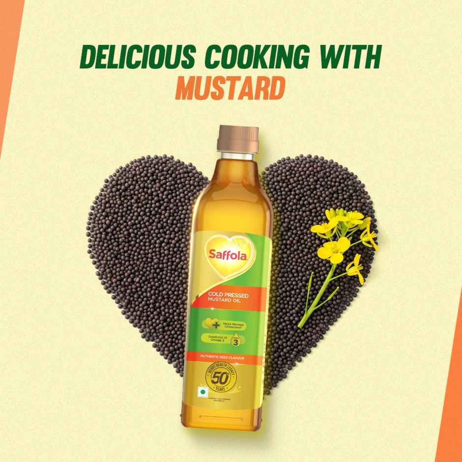Saffola Mustard (Sarson) Cold Pressed Oil | 100% Cold Pressed Mustard Seed Oil | Helps Manage Cholesterol