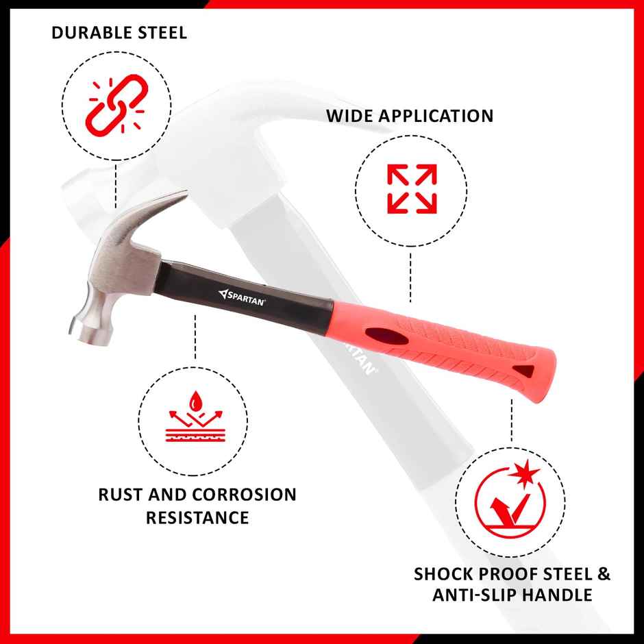 Spartan Heavy Duty Claw Hammer | Forged Steel Head | Fiberglass Anti Slip Handle