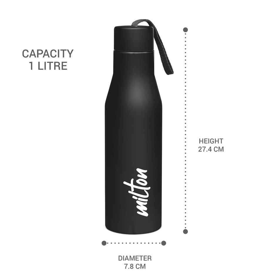 Milton Stainless Steel Super Water Bottle Single Walled Leak Proof | Black | 1 L