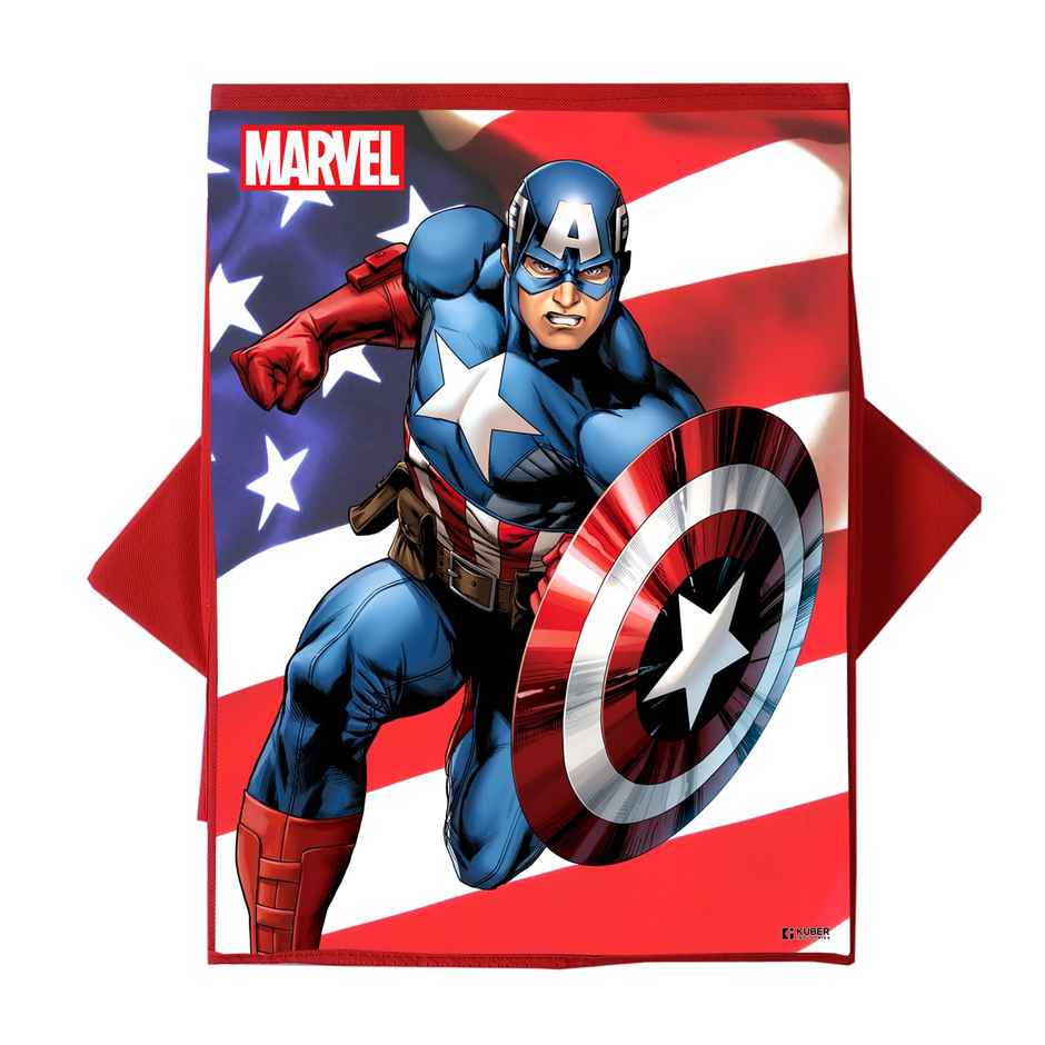 Kuber Industries Foldable 45 L Laundry Basket With Lid | Marvel Captain America Print - Red